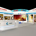 Modern Media Exhibition Booth With Reception Desk Large Screen And Display Posters
