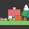Small House 3D Model With Garden Fence Apple Tree Vegetables And Small Animals