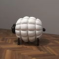 Sheep Shaped Stool With White Body And Black Legs Head On Herringbone Wooden Floor