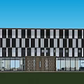 Modern Sales Office Building With Glass Metal Facade And Geometric Pattern Design