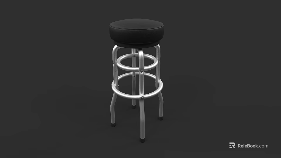 Modern Black Bar Stool With Leather Seat And Chrome Metal Frame Design 3d model 