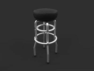 Modern Black Bar Stool With Leather Seat And Chrome Metal Frame Design 3d model