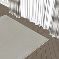 Light Beige Woven Square Rug On Wooden Floor With White Curtains And Natural Light