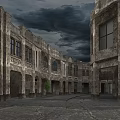 Abandoned Street With Dilapidated Building Arched Doorways Ornate Walls And Windows