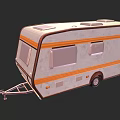 Modern Gray Caravan Exterior With Orange Awning Windows And Trailer Hitch