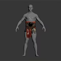 Mannequin Wearing Red Decorative Belt And Red Fabric In Standing Position With Ornate Details