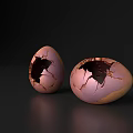 Visual of Pink Cracked Empty Eggshells on Dark Background With Reflection 3d model