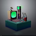Vintage Computer Setup With Old Monitor Keyboard Mouse And Drink Cup In