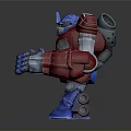 Red And Blue Armored Robot Character With Futuristic Mechanical Design