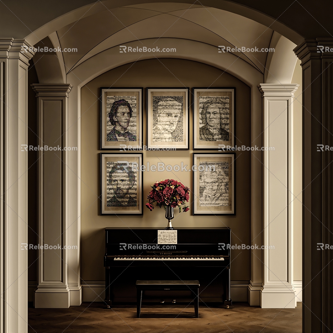 American Decorative Painting Music Elements Hanging Painting Above Piano Hanging Painting Music Classroom Decoration Hanging Painting Music Godfather Hanging Painting 3d model