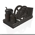 Industrial Equipment with Large Interlocking Gears and Rusty Metal Pipes on Metal Base