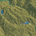 Natural Mountainous Landscape With Green Vegetation Winding River And Blue Lakes