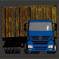 Blue Cab Yellow Cargo Container Truck With Red Logo On Reflective Surface 3d model