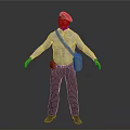 Game Movie Character Wearing Beret White Shirt Striped Pants And Crossbody Bag
