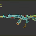 Futuristic Colorful Gun Weapon Design With Blue Red Yellow Accents And Small Figure For Size