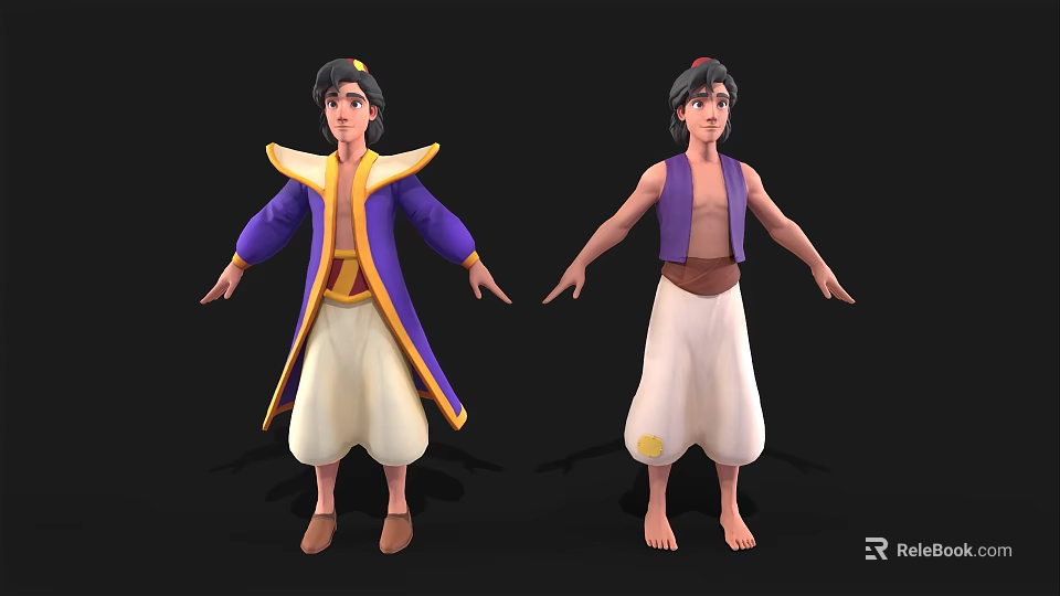 Man 3D Character With Purple Yellow Robe And Purple Vest White Pants Design 3d model 