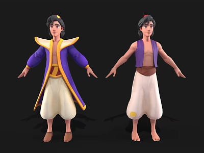 Man 3D Character With Purple Yellow Robe And Purple Vest White Pants Design 3d model