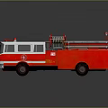 Red and White Fire Truck with Ladder Emergency Lights and Firefighting Equipment