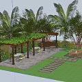 Outdoor Pergola With Green Plants On Top And Palm Trees Around Leisure Area