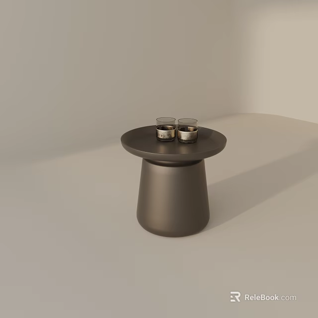 Modern Round Top Side Table With Conical Base And Two Small Candle Holders 3d model 