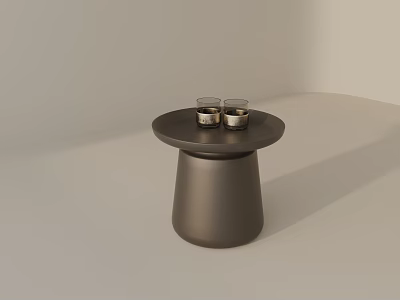 Modern Round Top Side Table With Conical Base And Two Small Candle Holders 3d model