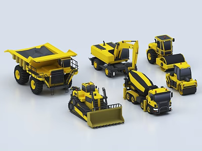Yellow Construction Electric Toys With Dump Truck Excavator Roller Bulldozer And Concrete Mixer For Kids 3d model