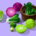 Fresh Colorful Vegetables Including Purple Green Cabbage And Bok Choy In Wooden Basket