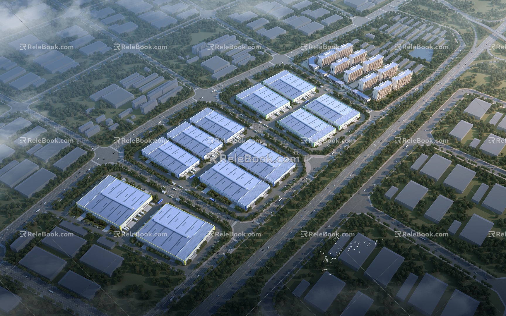 Modern Industrial Park Workshop 3d model