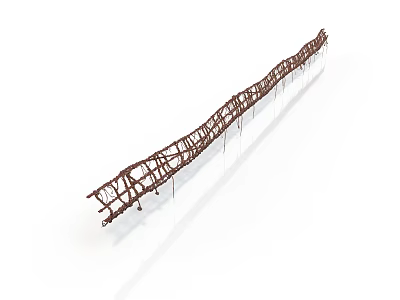 Long Woven Fence Structure Crafted With Twigs Vines And Support Poles 3d model