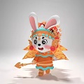 Cute Cartoon Rabbit Character In Traditional Costume With Ornate Headdress And Golden Spear