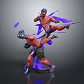 3D Rendered Two Muay Thai Fighting Characters With Purple Effects And Dynamic Moves