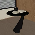 Modern Round Side Table With Black Top Silver Cone Base And Open Book Camera 3d model