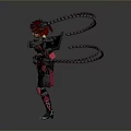 Sci Fi Character With Red Hair And Mechanical Arms In Black Pink Armor