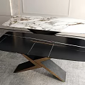 Elegant Modern Dining Table With Marble And Black Top Cross Metal Base Design 3d model