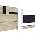 Modern TV Cabinet Design With Wooden Texture And Multiple Storage Compartments
