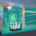 Vibrant Music Themed Neon Light Design With Grid Background And Electronic Elements 3d model