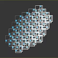 Intricate 3D Abstract Geometric Structure with White Frames and Blue Squares