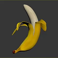 Peeled Banana With Yellow Peel And Silver Flesh On Black Background With Reflection