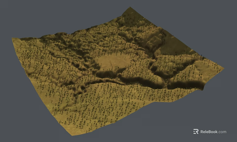 3D Terrain Model With Mountainous Landscape Valleys And Dense Vegetation 3d model