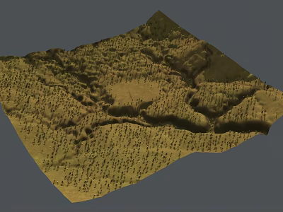 3D Terrain Model With Mountainous Landscape Valleys And Dense Vegetation 3d model