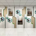 Modern Cultural Center Interior With Hexagonal Exhibition Displays And Information Panels