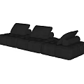 Modern Black Leather Three-Seater Sofa With Plush Cushions And Adjustable Backrests 3d model