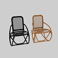 Black and Beige Rattan Armchairs with Woven Backrest and Curved Frame