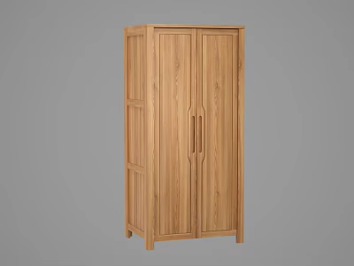 Natural Wooden Wardrobe With Double Doors And Classic Wood Grain Storage Design 3d model