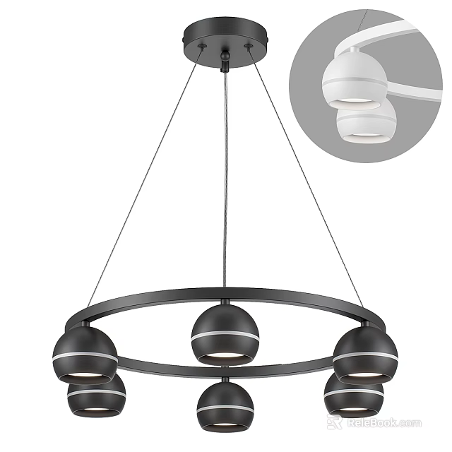 Modern Circular Chandelier With Metal Frame And Spherical Bulbs Design 3d model 