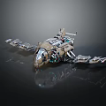 Futuristic Sci Fi Spaceship With Detailed Mechanical Structure Metallic Wings And Glowing Engine 3d model