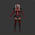 Woman In Red And Black Outfit With Pink Hair Red Horns And Black Wings