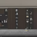 Modern Wooden Bookcase In Study Room With Storage Shelves And Decorative Items