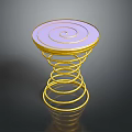 Modern Decorative Stool with Golden Spiral Spring Base and Purple Circular Top with Spiral Pattern