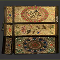 Handcrafted Decorative Ornament Set With Octagonal Inlaid Design And Colorful Floral Patterns
